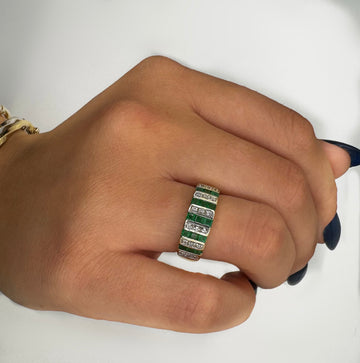 Lined Emerald and Diamond Ring