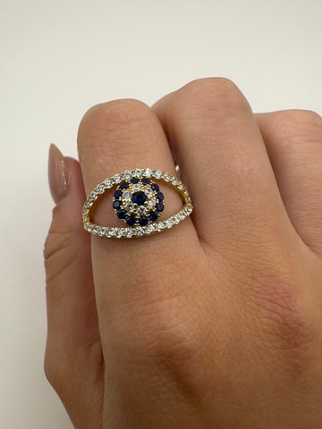 Blue Halo Evil Eye Ring